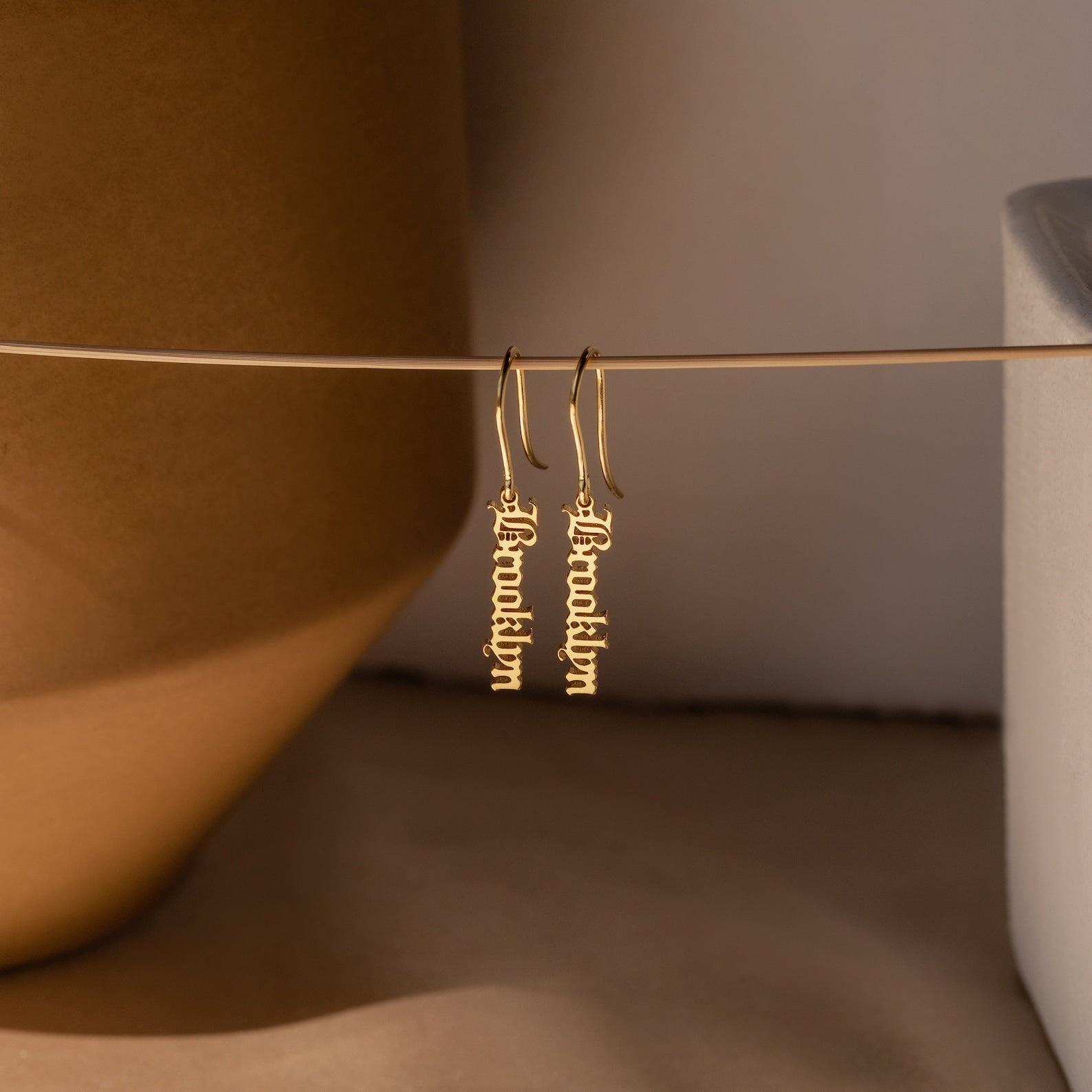 Memorable Customization: Vertical Dangling Name Earrings 18K Gold