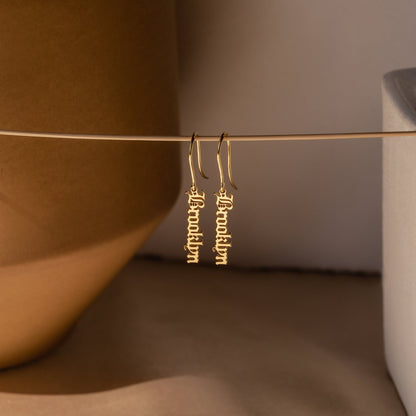 Memorable Customization: Vertical Dangling Name Earrings 18K Gold