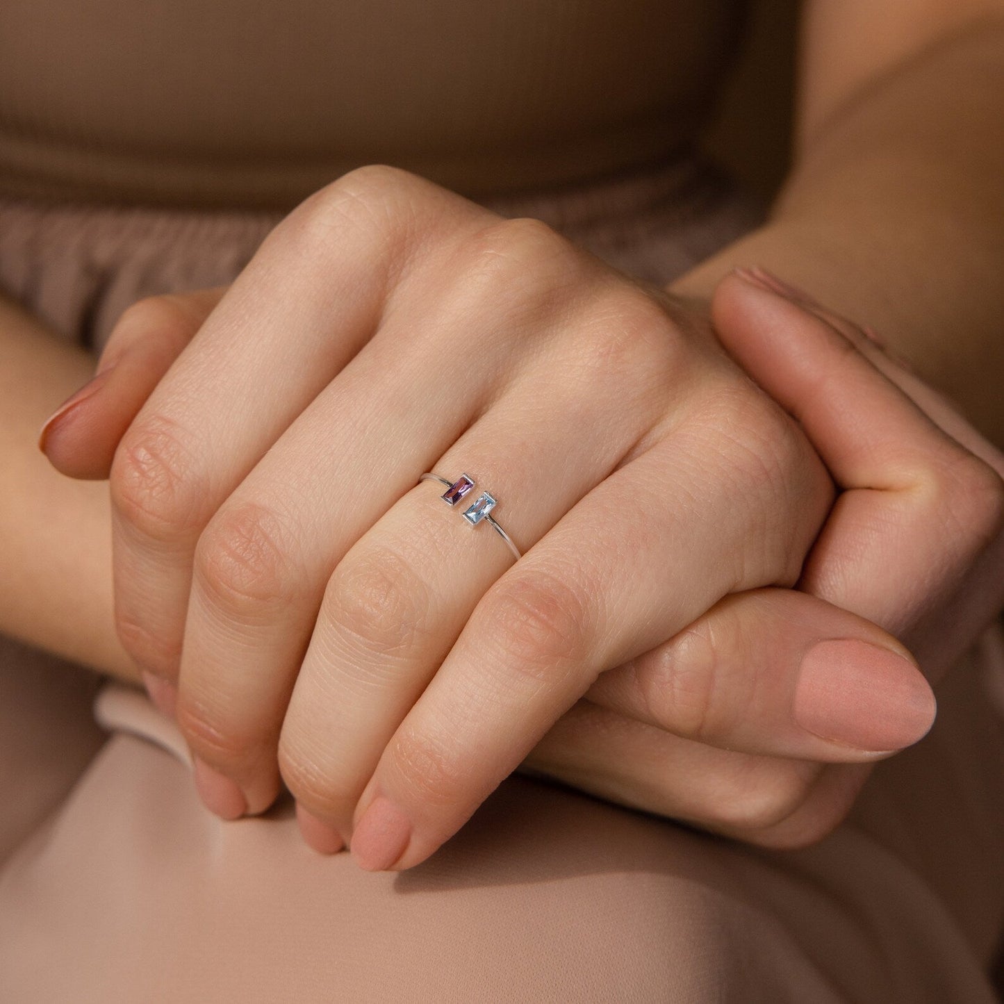 Double Sparkle: Custom Duo Vertical Baguette Birthstone Ring 18K Gold