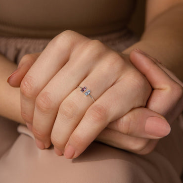 Double Sparkle: Custom Duo Vertical Baguette Birthstone Ring 18K Gold