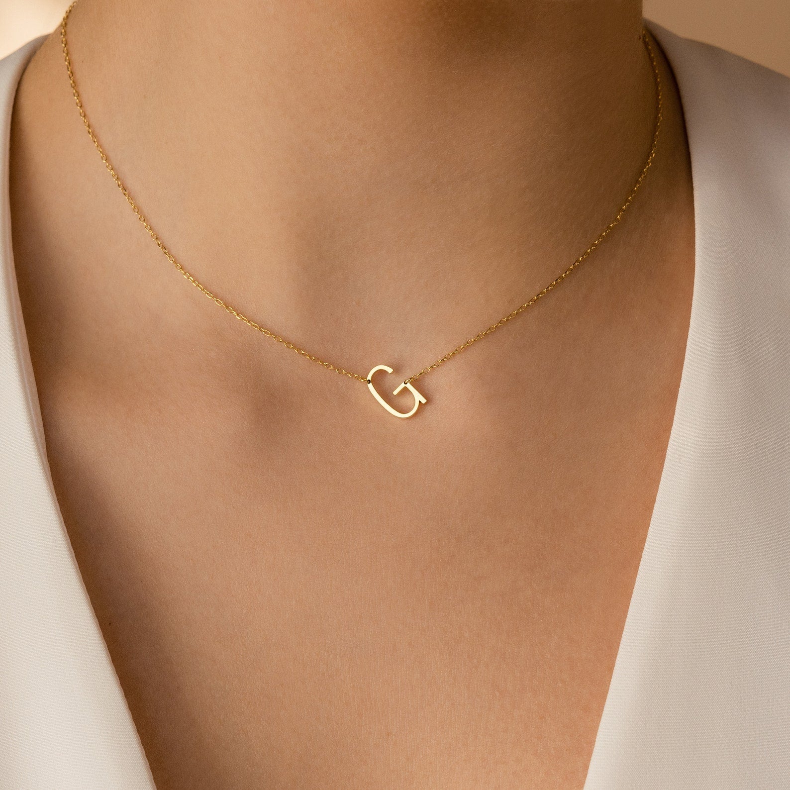 Timeless Personalization: Mini Sideways Initial Necklace 18K Gold
