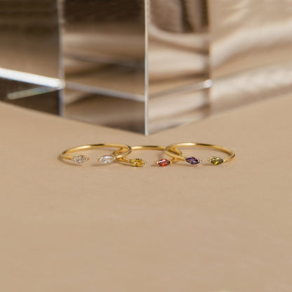 Duo Marquise Birthstone Ring Sterling Silver