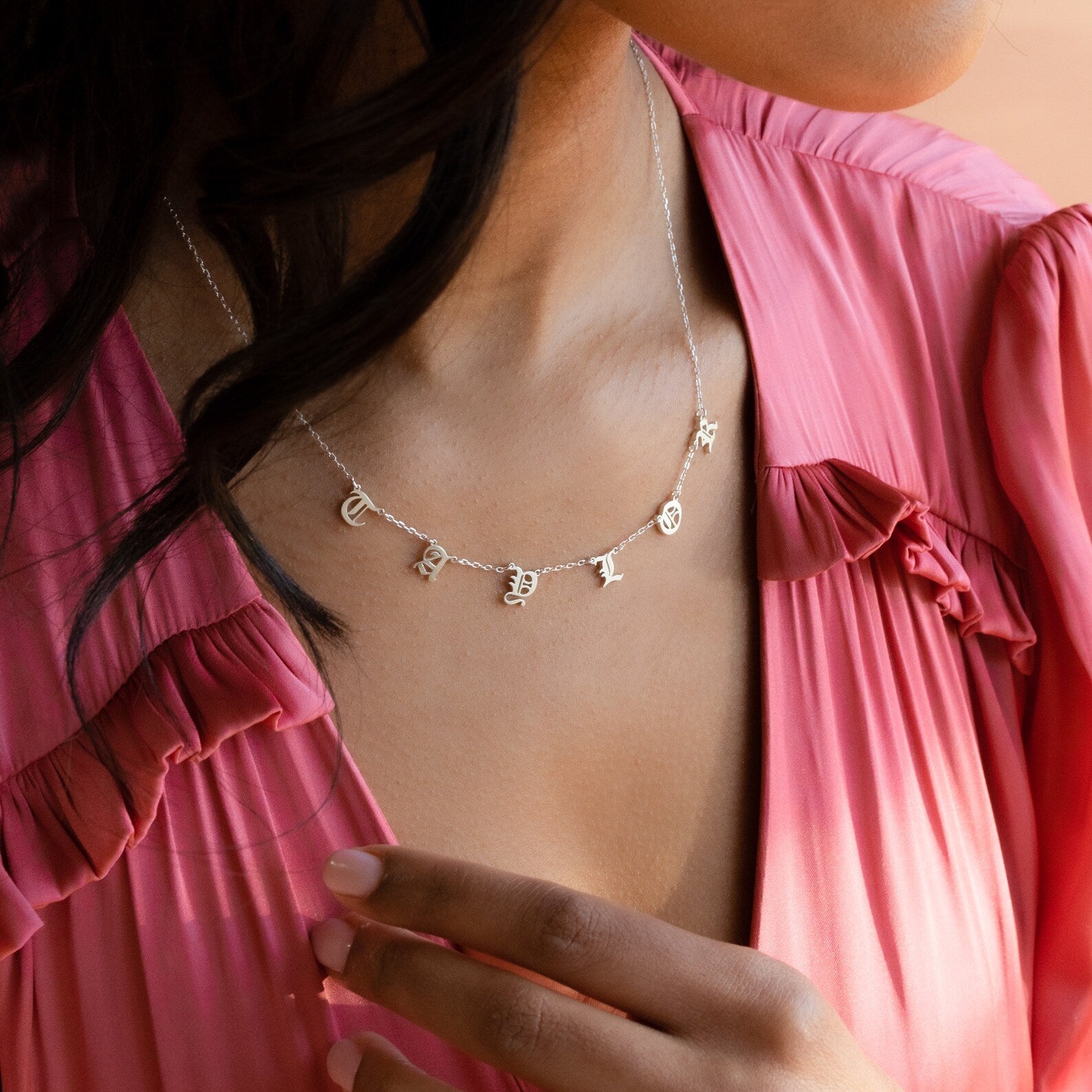 Old English Letter Name Necklace Sterling Silver