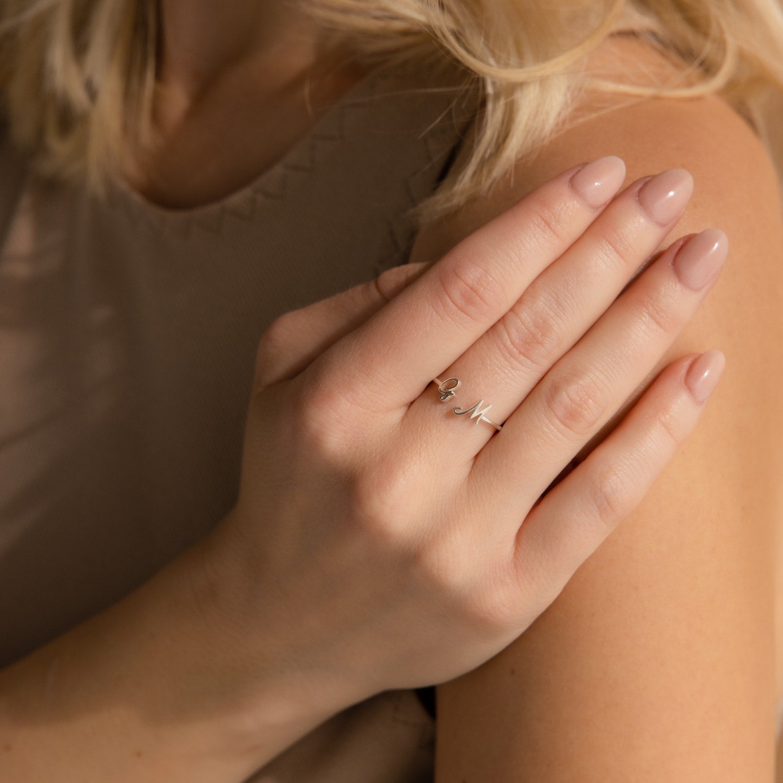 Hallie Duo Initial Ring Sterling Silver