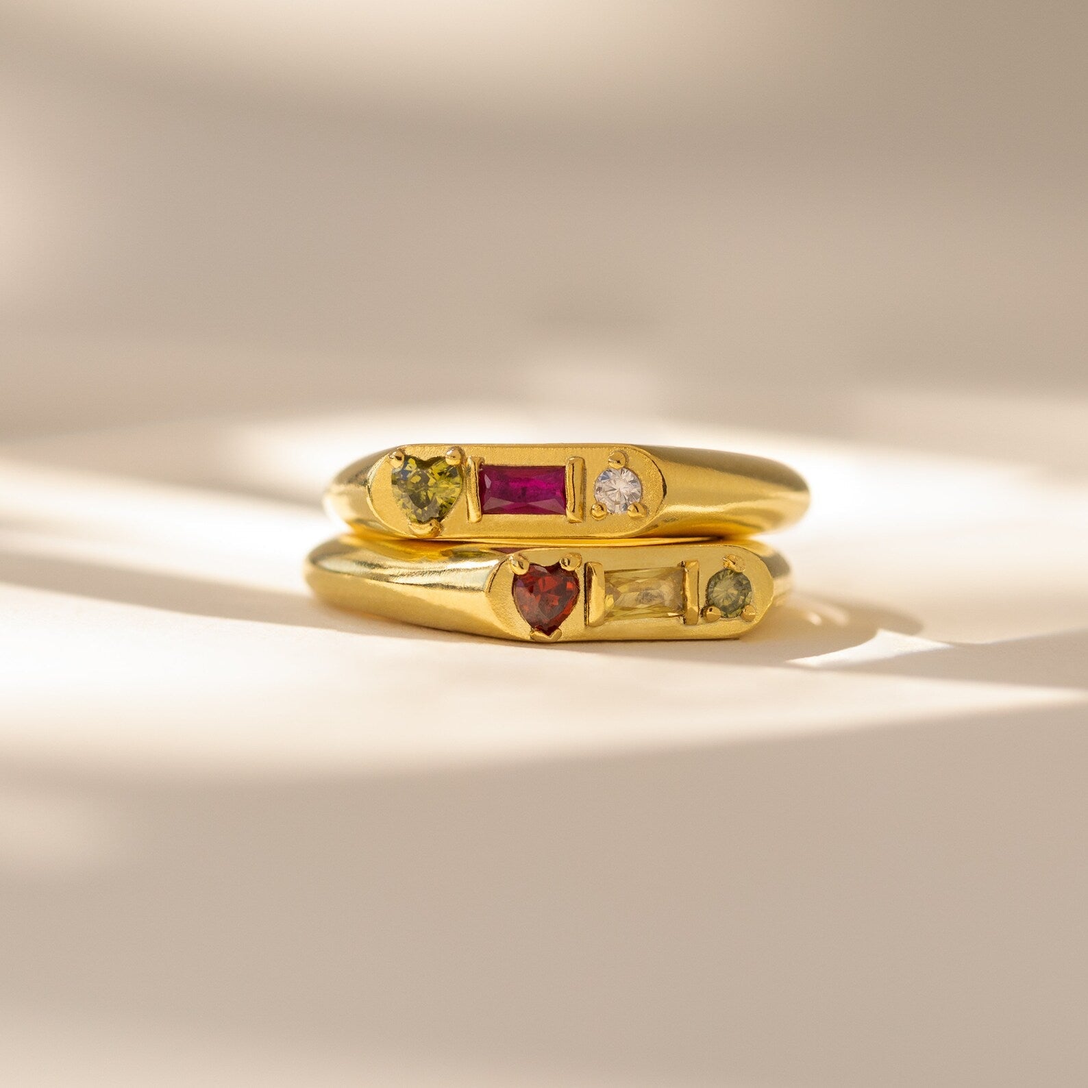 Tri-Gemstone Birthstone Signet Ring