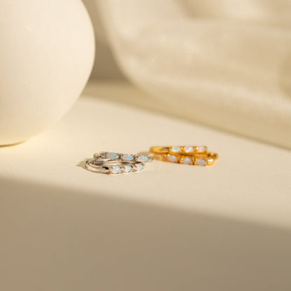 Boho Opal Glow: Huggie Hoop Earrings for Summer