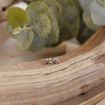 Enchanted Forest: Mushroom Stud Earrings with CZ Diamonds Sterling Silver