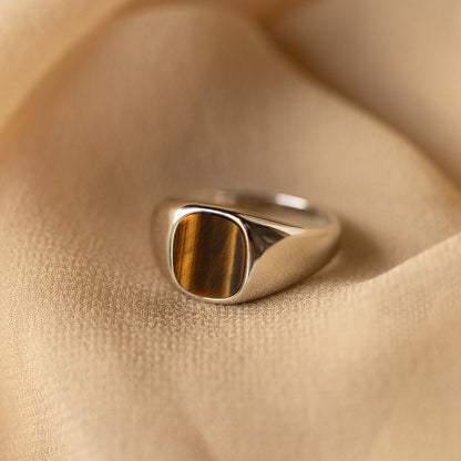 Bold Sophistication: Men's Tigers Eye Signet Ring Sterling Silver