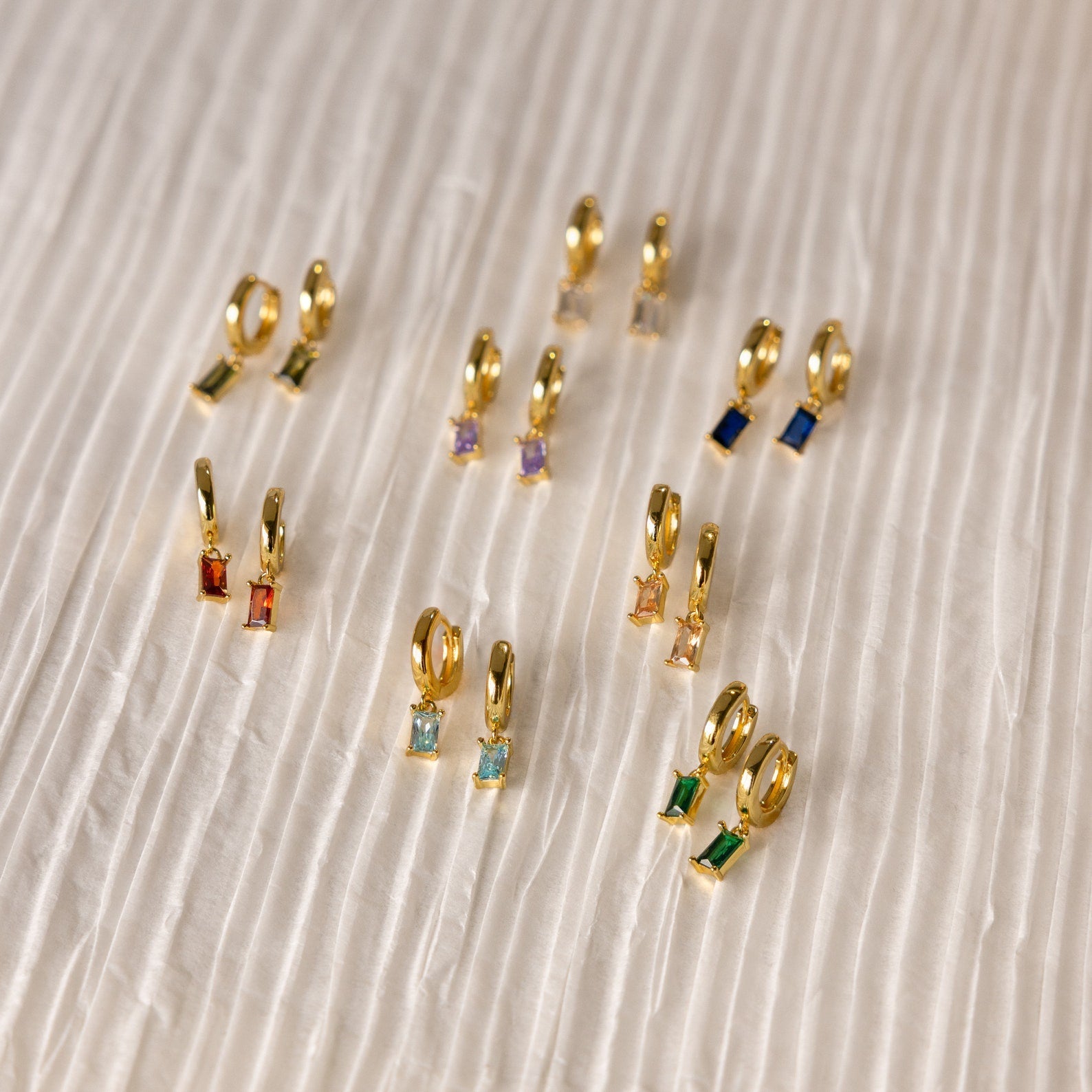 Subtle Birthstone Sparkle: Baguette Birthstone Huggie Hoops