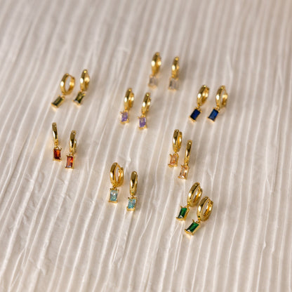 Subtle Birthstone Sparkle: Baguette Birthstone Huggie Hoops