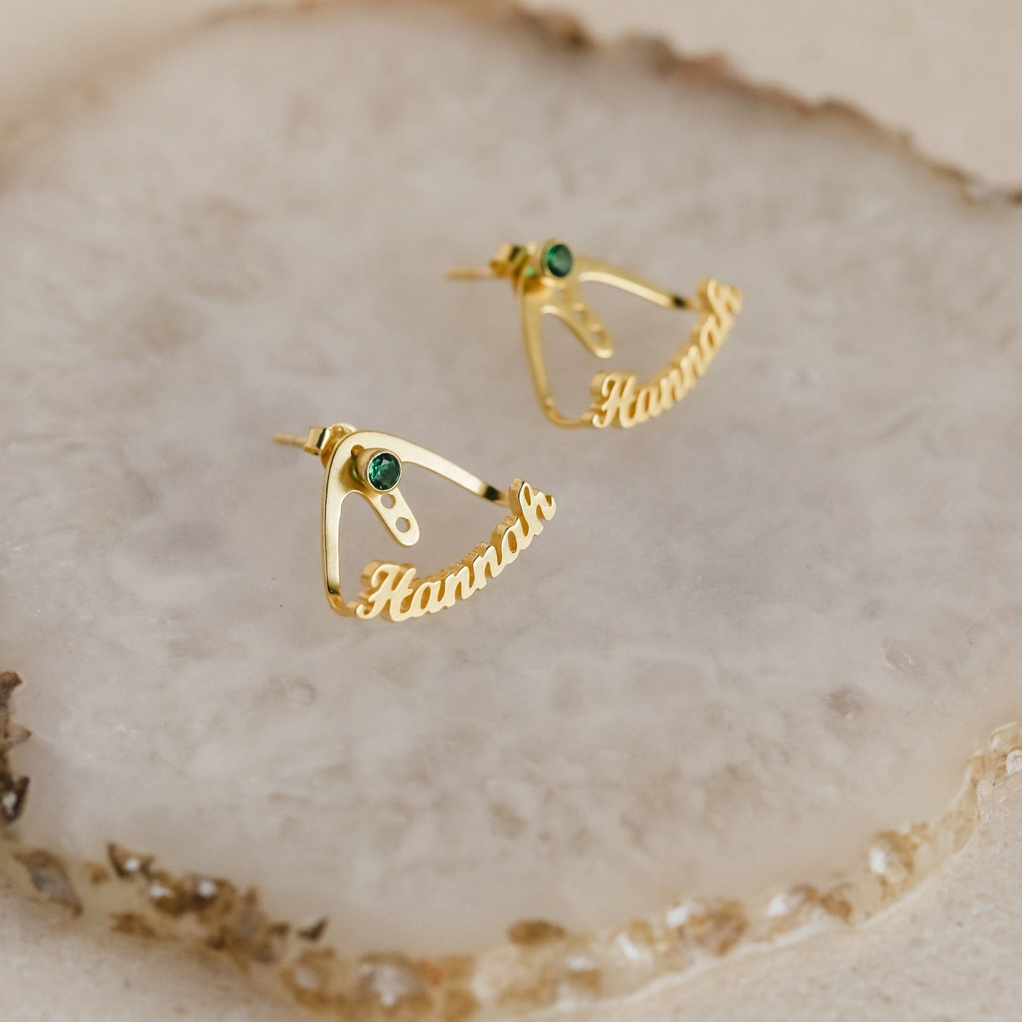 Personalized Birthstone Name Wrap-around Earrings 18K Gold