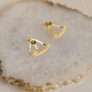 Personalized Birthstone Name Wrap-around Earrings 18K Gold