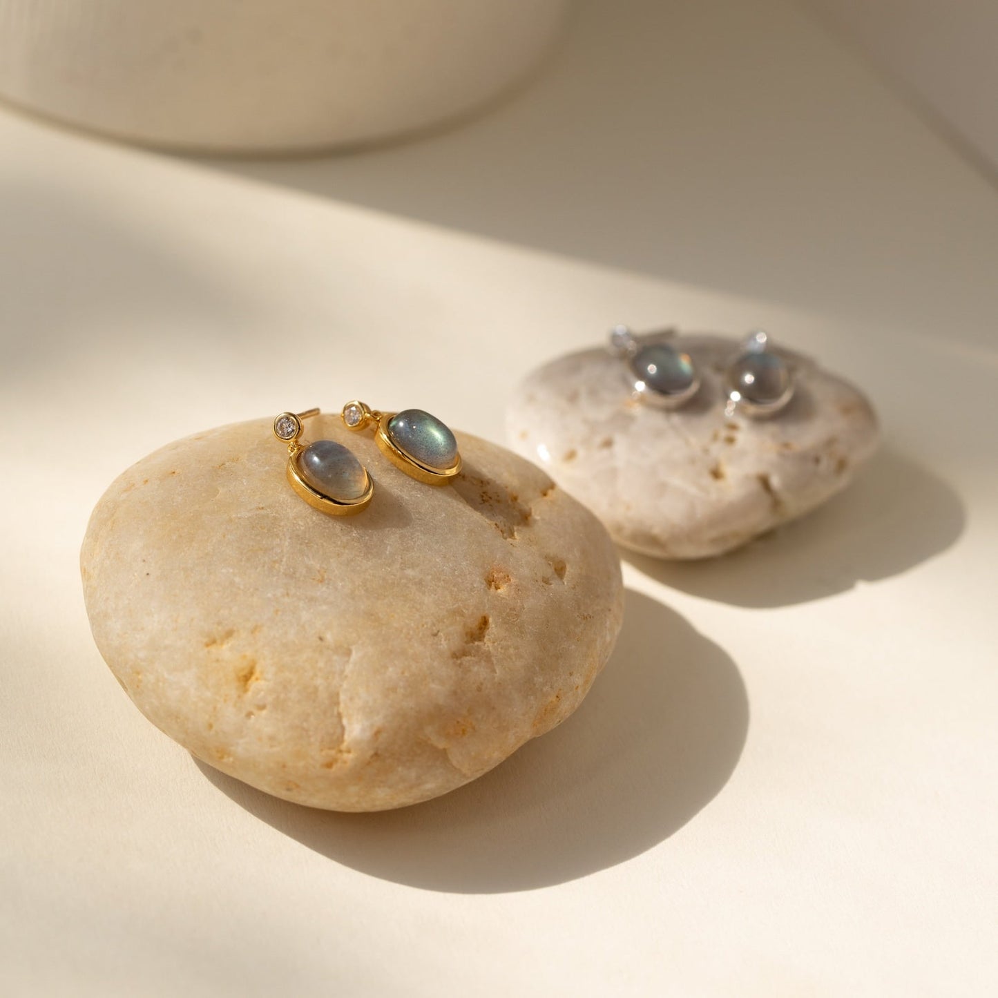 New Beginnings: Moonstone Drop Earrings with Diamond Stud