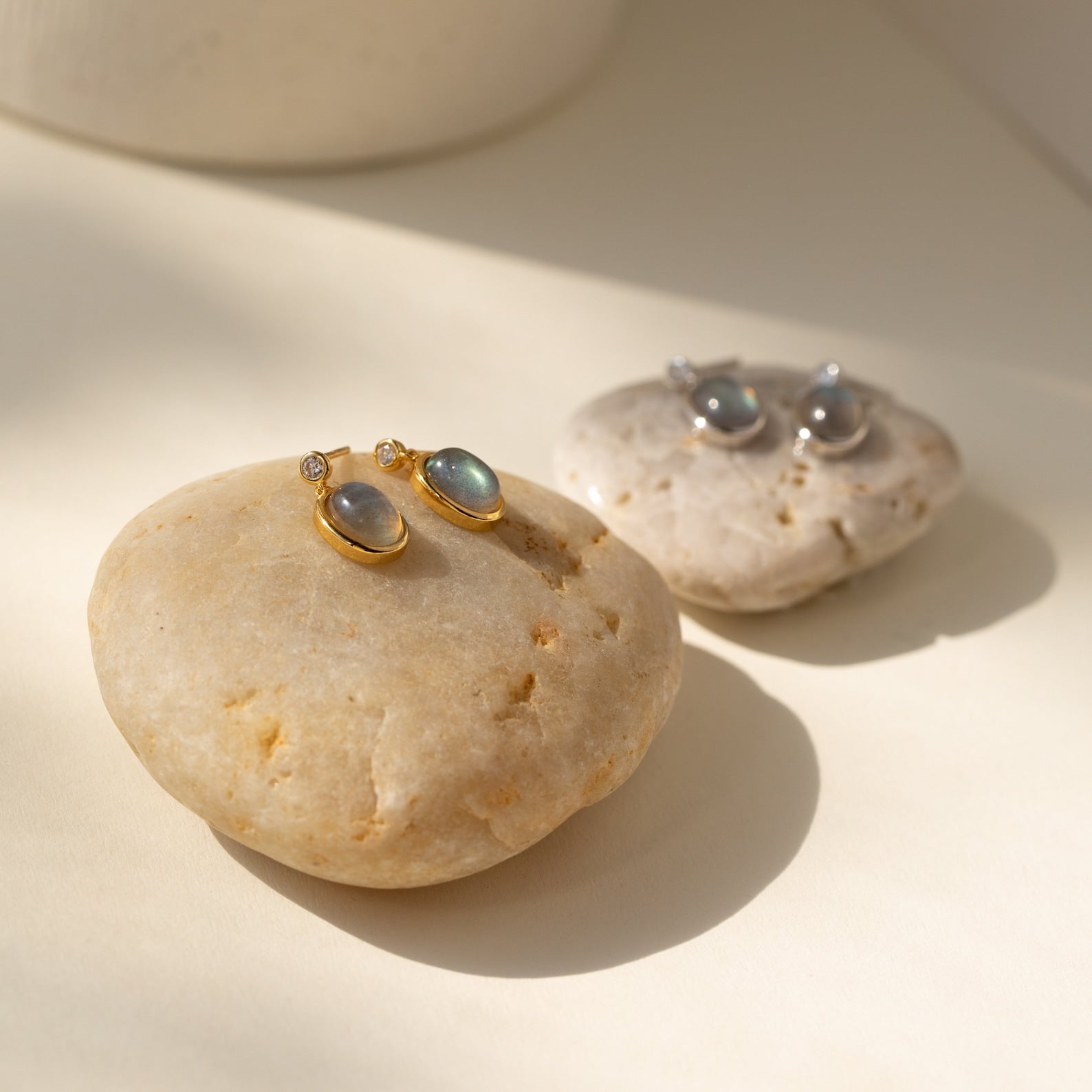 New Beginnings: Moonstone Drop Earrings with Diamond Stud