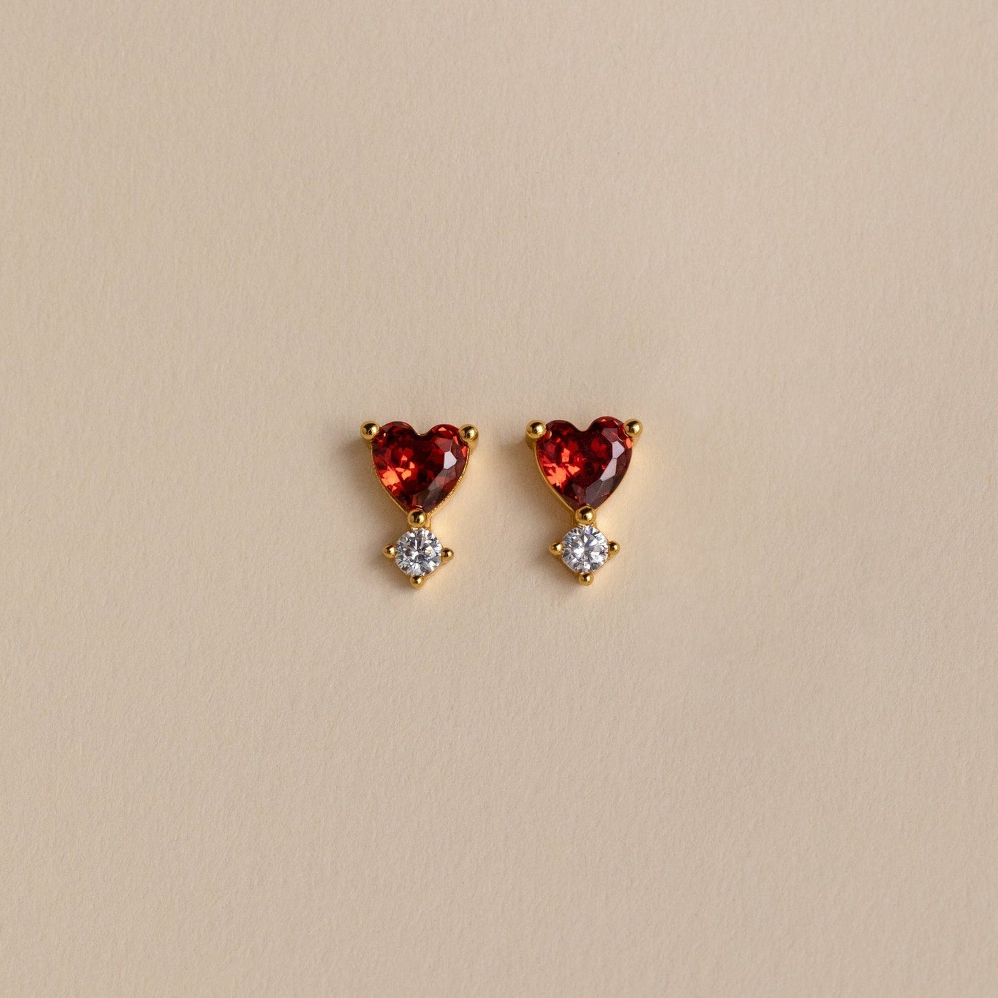 Romantic Elegance: Garnet Heart Drop Stud Earrings