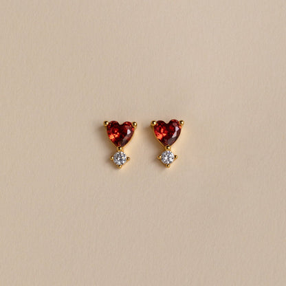 Romantic Elegance: Garnet Heart Drop Stud Earrings