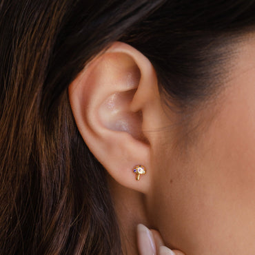 Enchanted Forest: Mushroom Stud Earrings with CZ Diamonds