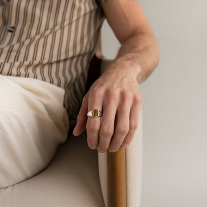 Bold Sophistication: Men's Tigers Eye Signet Ring