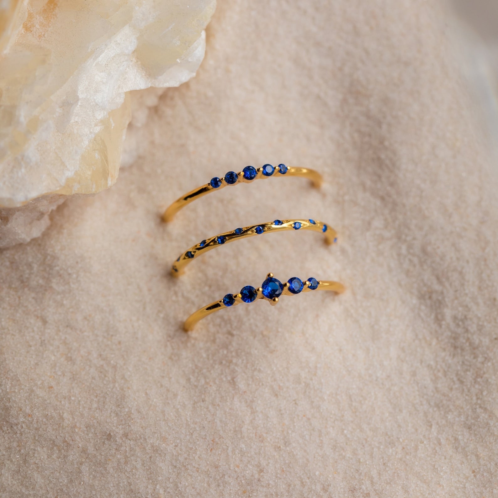 Sapphire Stacking Ring Set: Ocean-Inspired Elegance 18K Gold