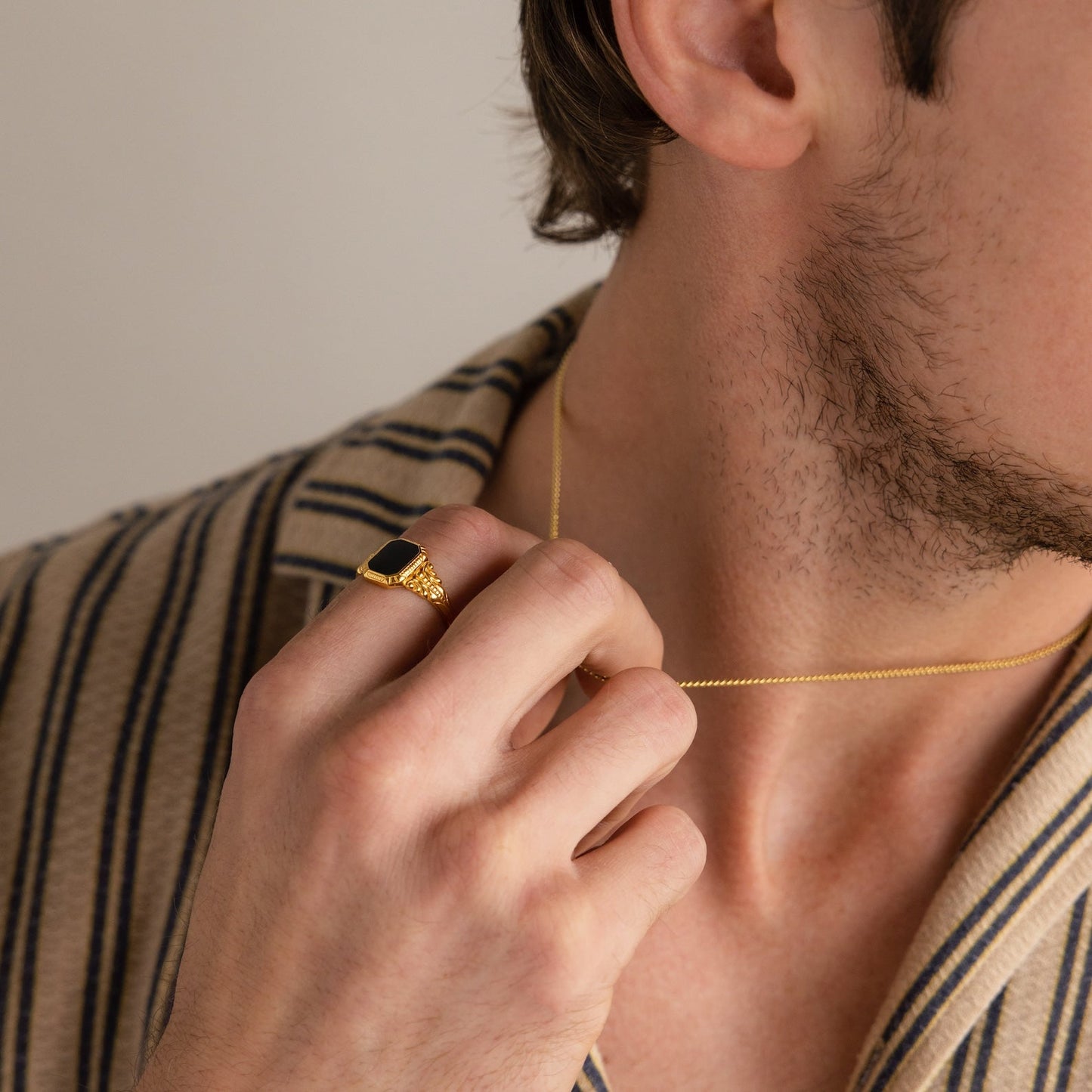 Vintage-Inspired Black Enamel Signet Ring: Fusion of Classic and Contemporary