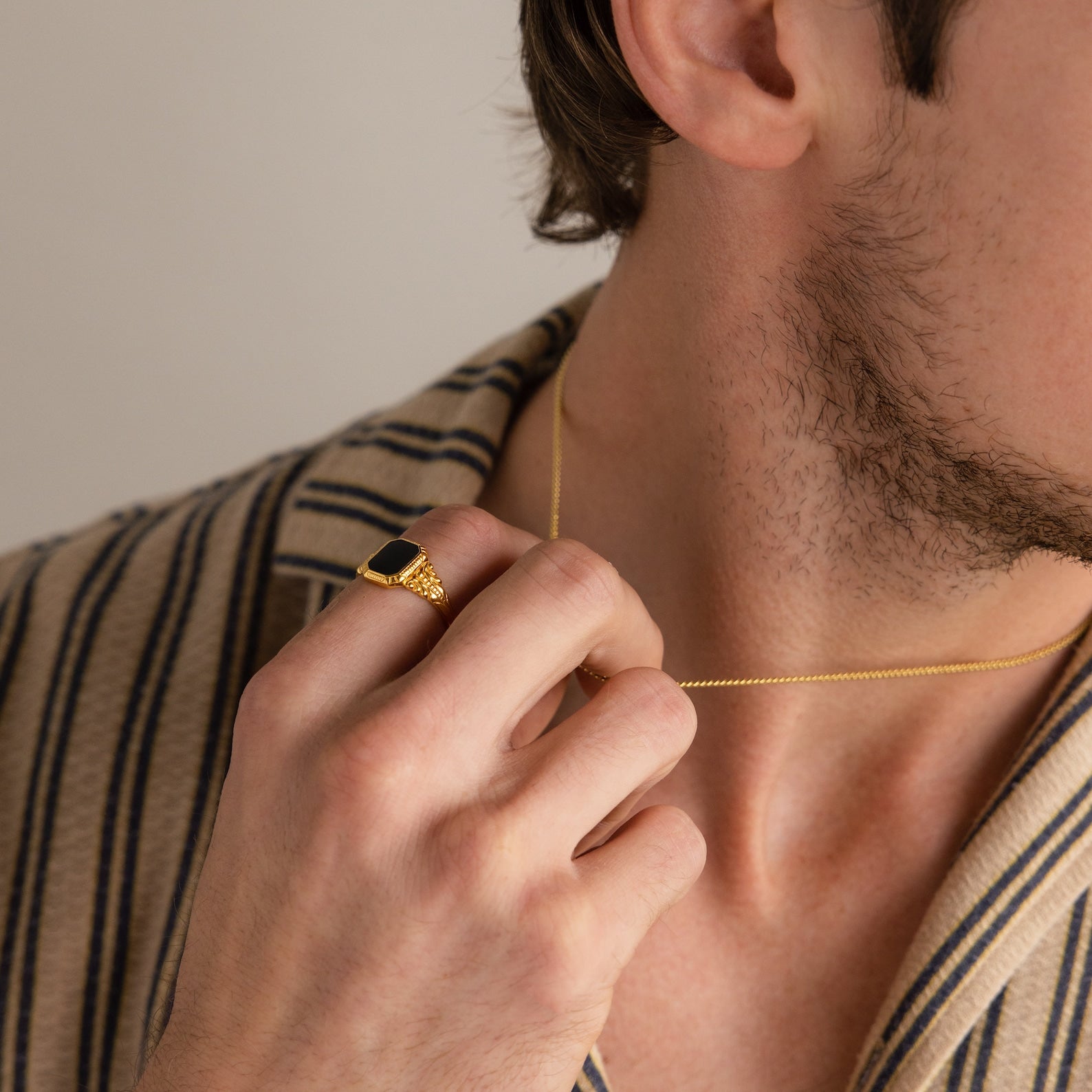 Vintage-Inspired Black Enamel Signet Ring: Fusion of Classic and Contemporary