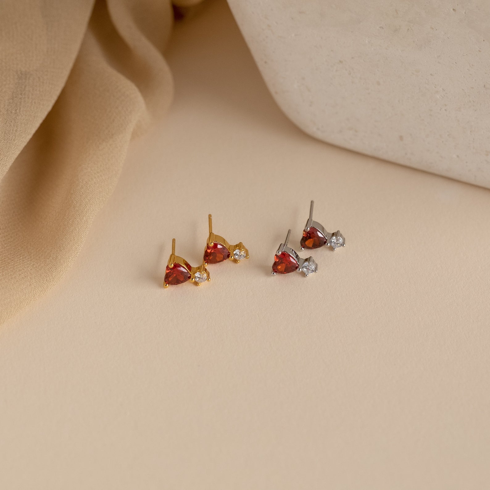 Romantic Elegance: Garnet Heart Drop Stud Earrings Sterling Silver