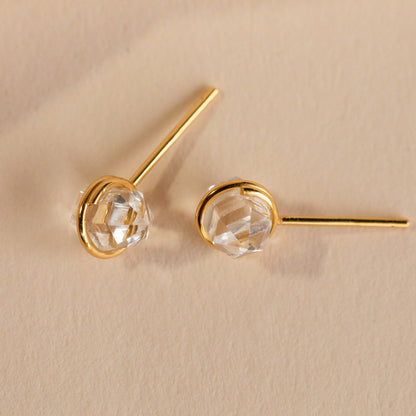 Bohemian Herkimer Diamond Stud Earrings 18K Gold