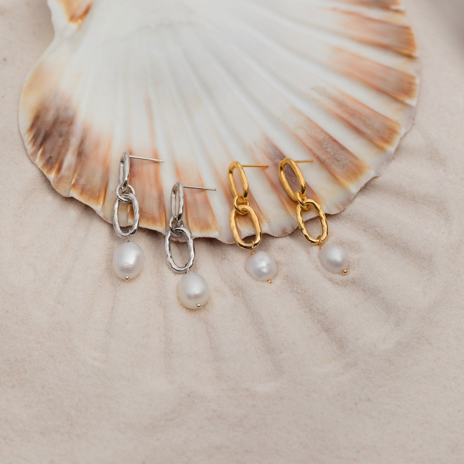 Splash of Elegance Pearl Drop Chain Link Earrings: Summer Statement