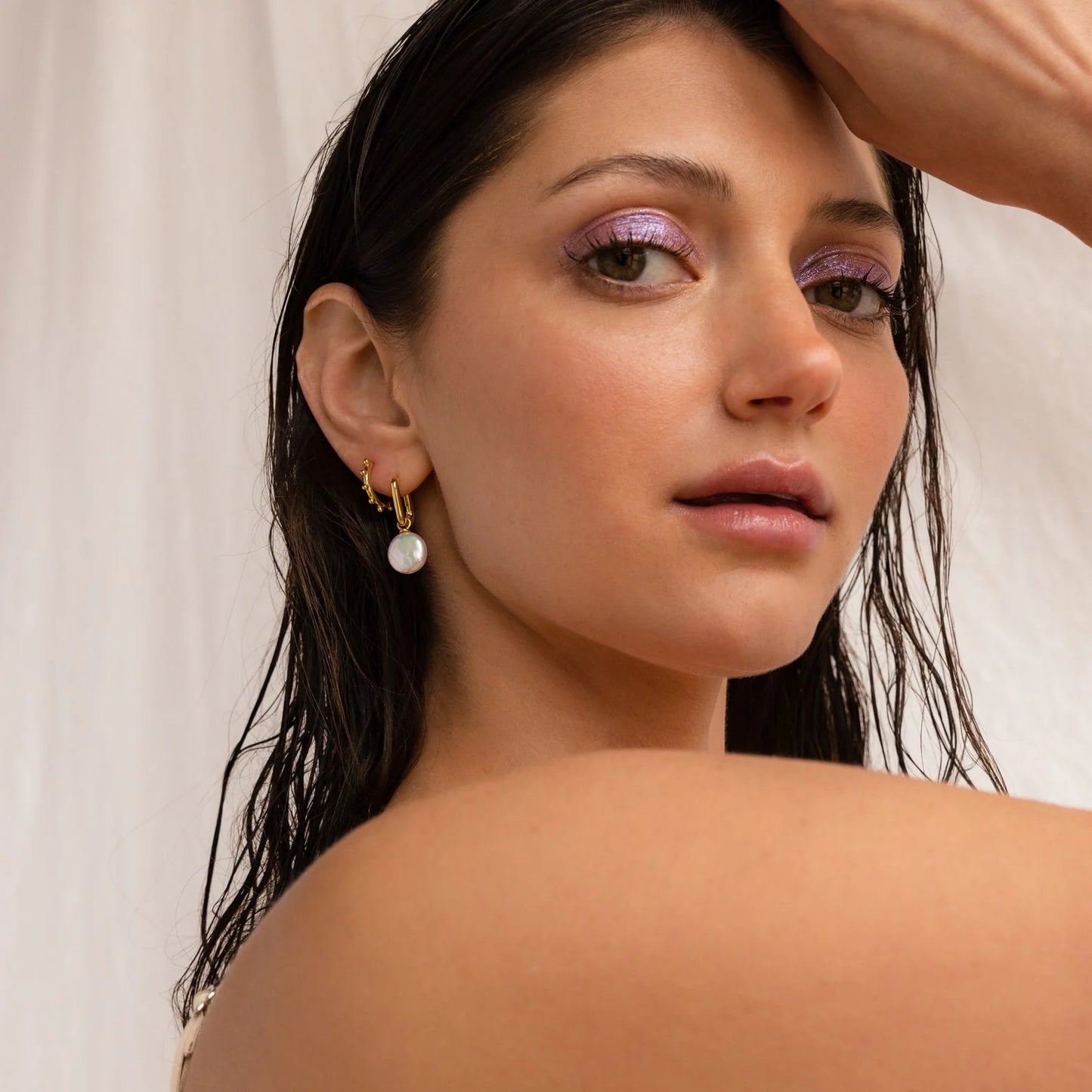 Bridget Pearl Hoop Earrings