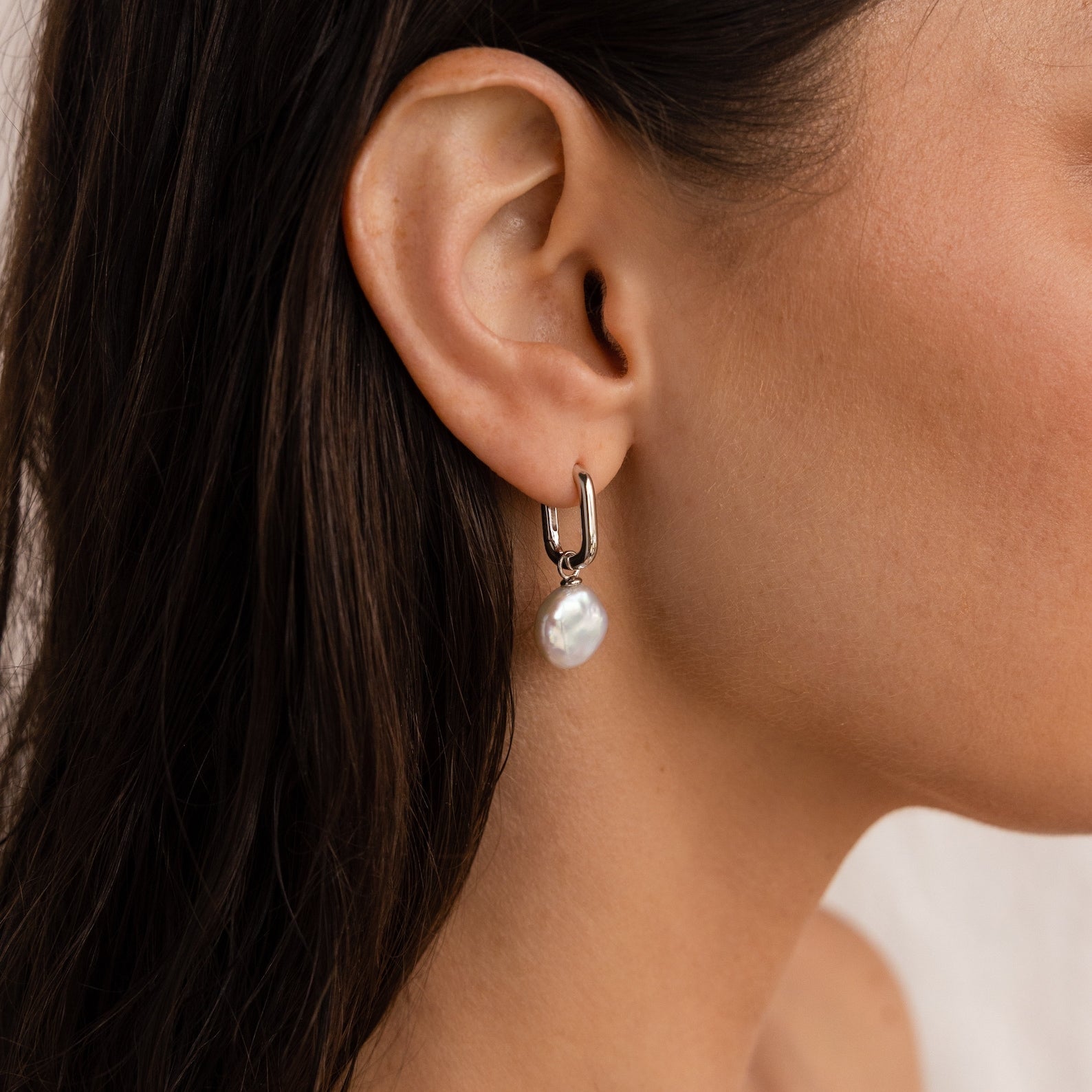 Bridget Pearl Hoop Earrings: Timeless Elegance, Versatile Style Sterling Silver