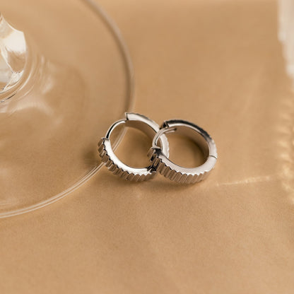 Ribbed Huggies Sterling Silver