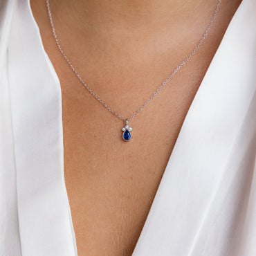 Timeless Sapphire Teardrop Necklace Sterling Silver