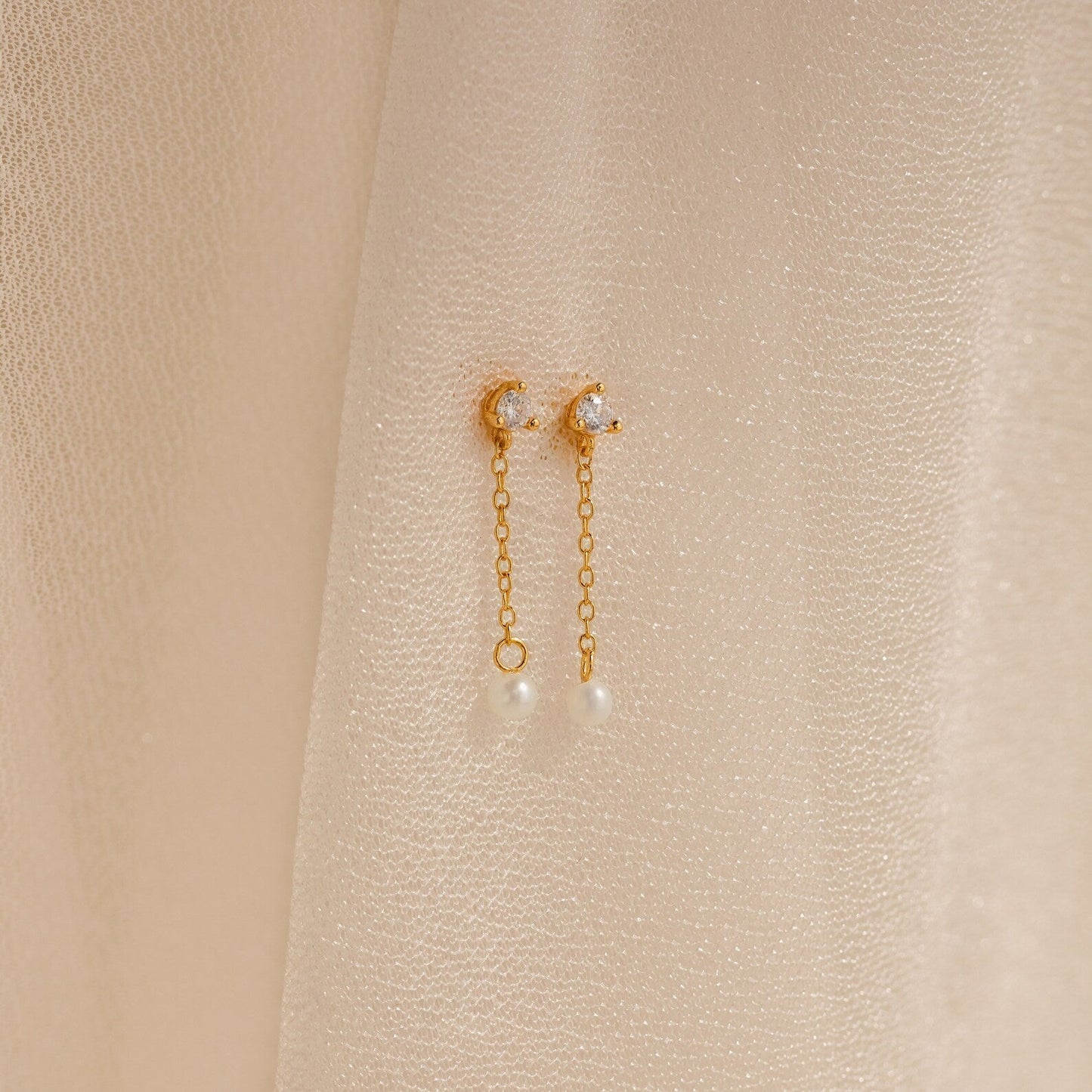 Diamond Pearl Drop Earrings 18K Gold