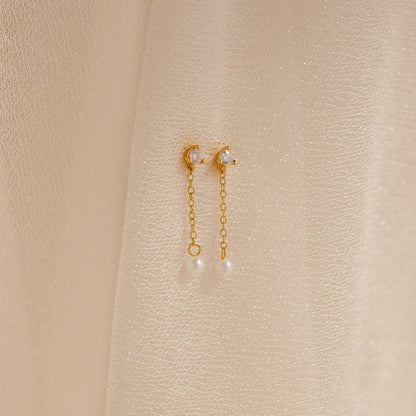 Diamond Pearl Drop Earrings 18K Gold