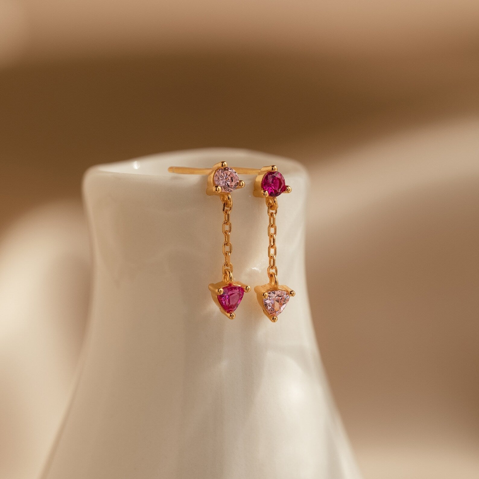 Mixed Pink Drop Earrings 18K Gold