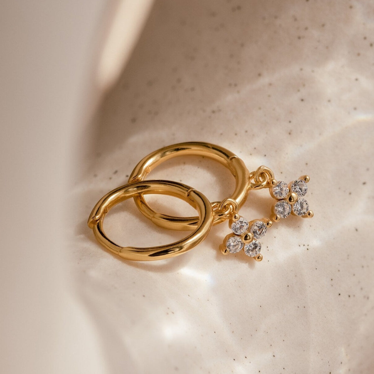 Diamond Flower Huggies 18K Gold