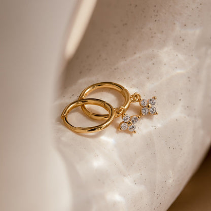 Diamond Flower Huggies 18K Gold