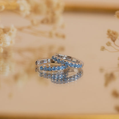Ocean Breeze: Aquamarine Pave Huggie Earrings Sterling Silver