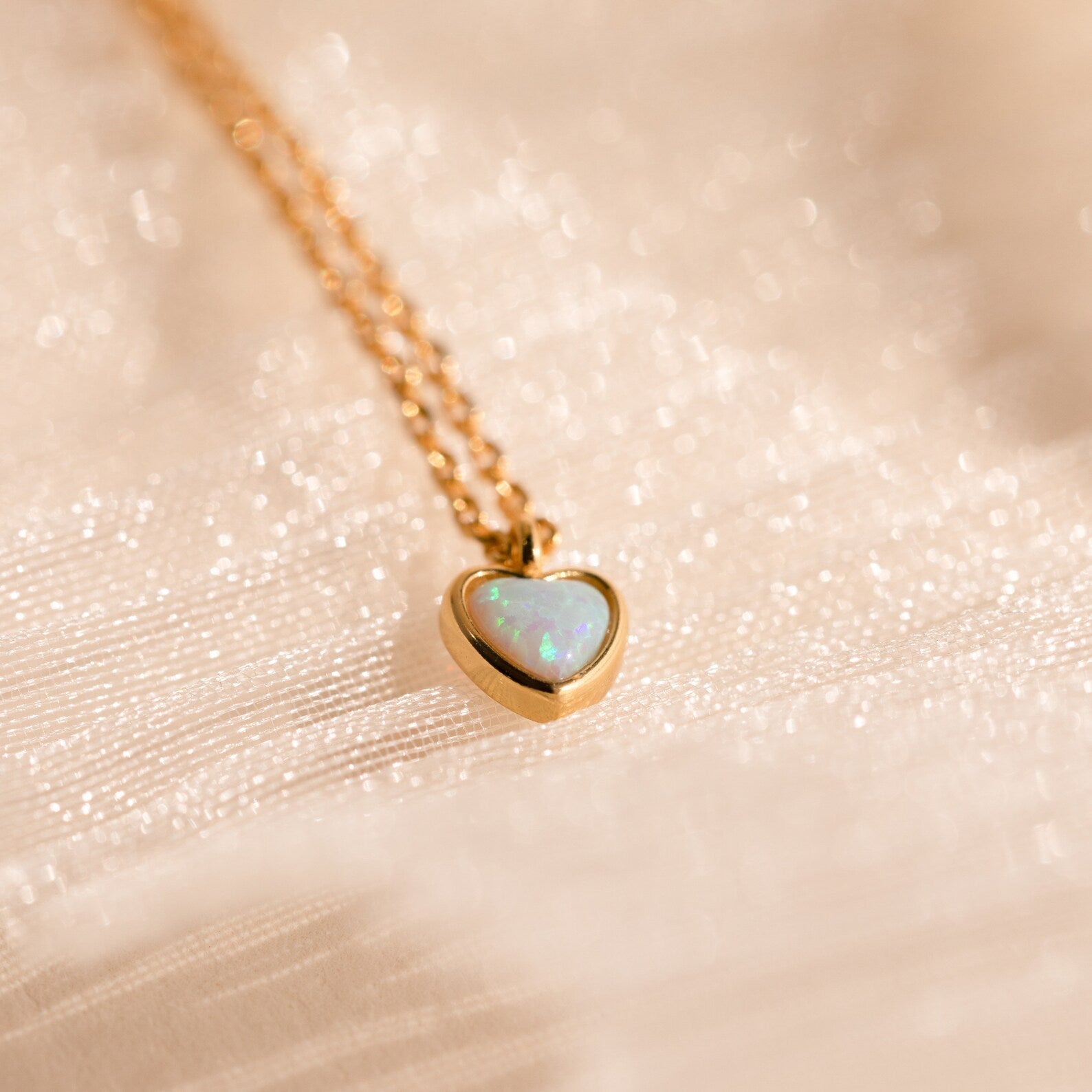 Tiny Opal Heart Necklace 18K Gold