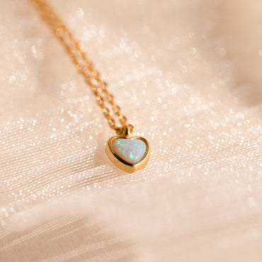Tiny Opal Heart Necklace 18K Gold