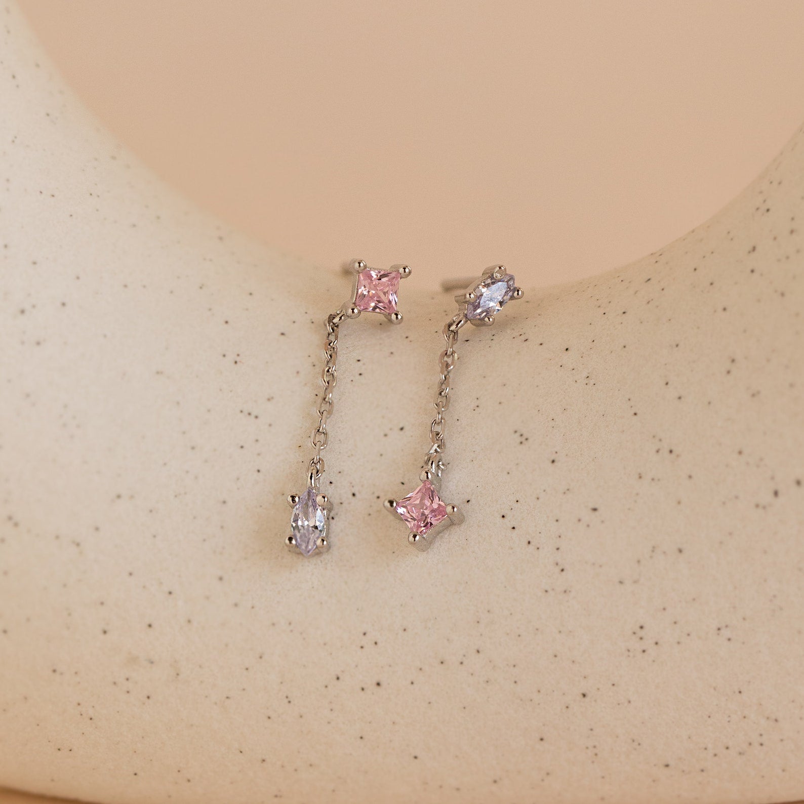 Mixed Crystal Drop Earrings Sterling Silver