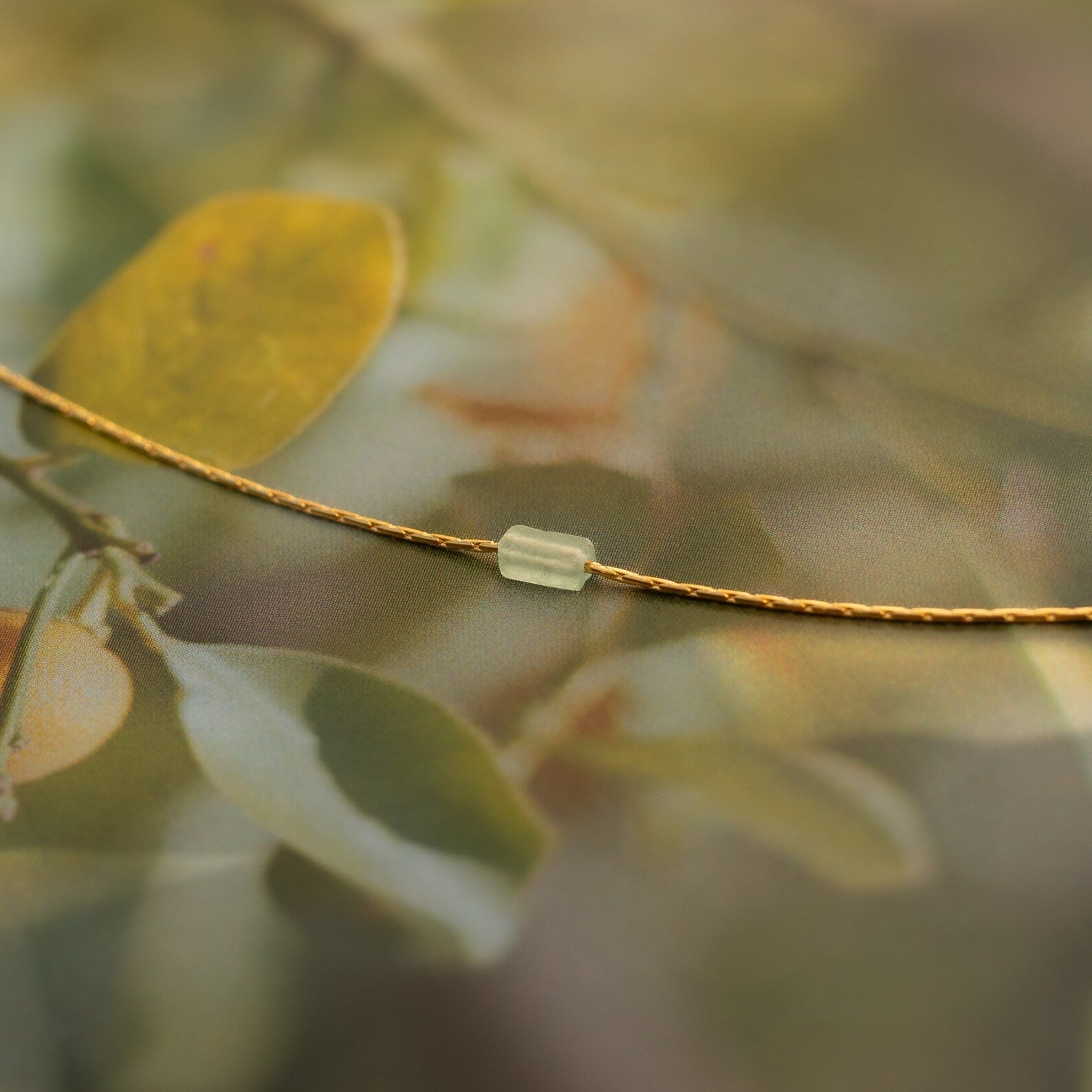 Embrace Serenity and Luck with our Green Crystal Bar Necklace 18K Gold