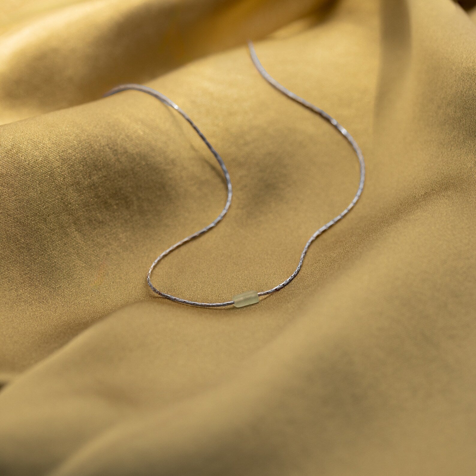 Embrace Serenity and Luck with our Green Crystal Bar Necklace Sterling Silver