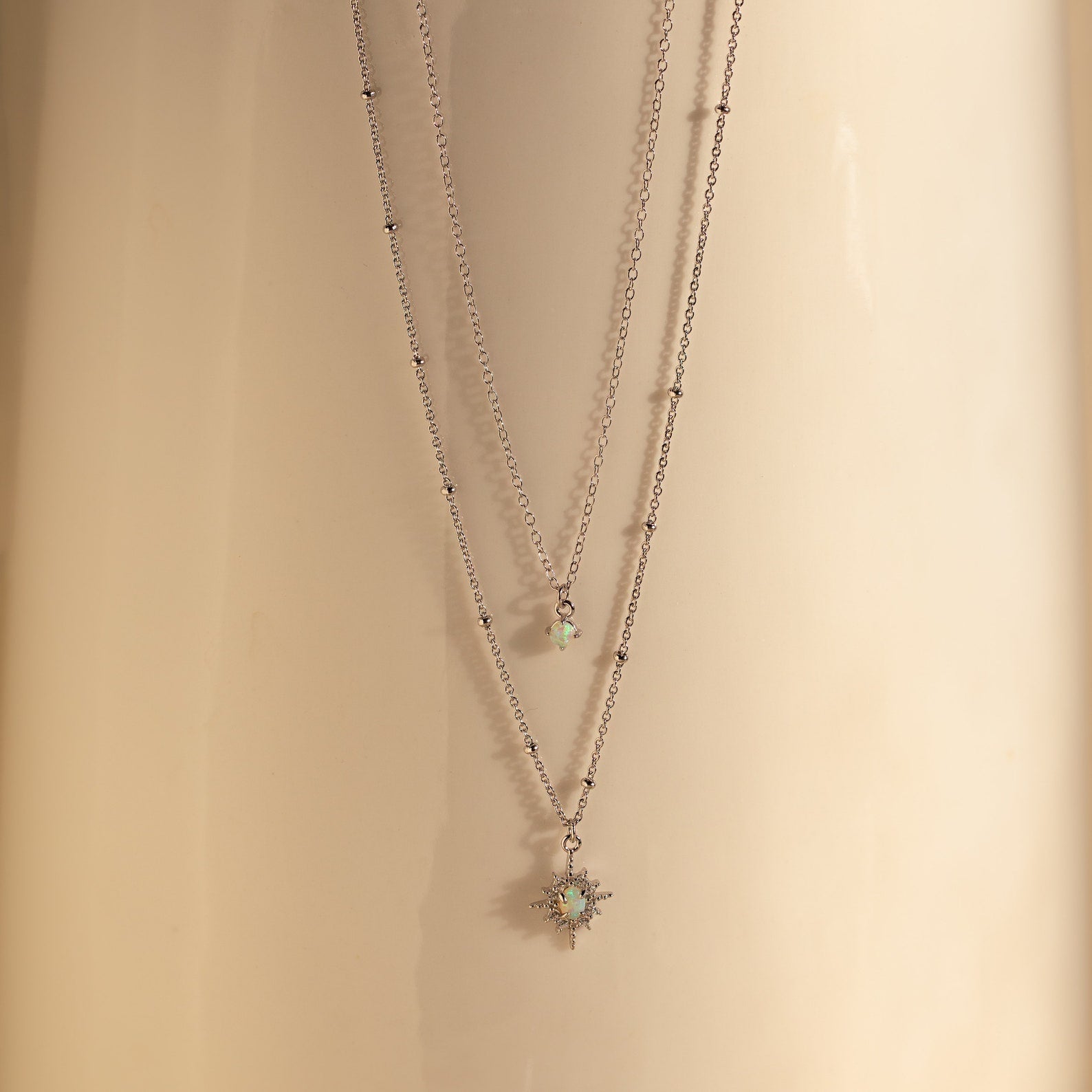 Opal Star Duo Necklace Sterling Silver
