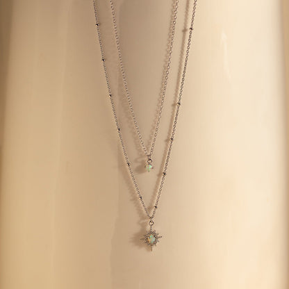 Opal Star Duo Necklace Sterling Silver