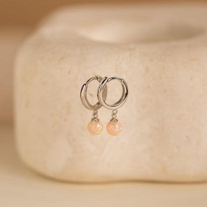 Pink Opal Drop Huggies Sterling Silver