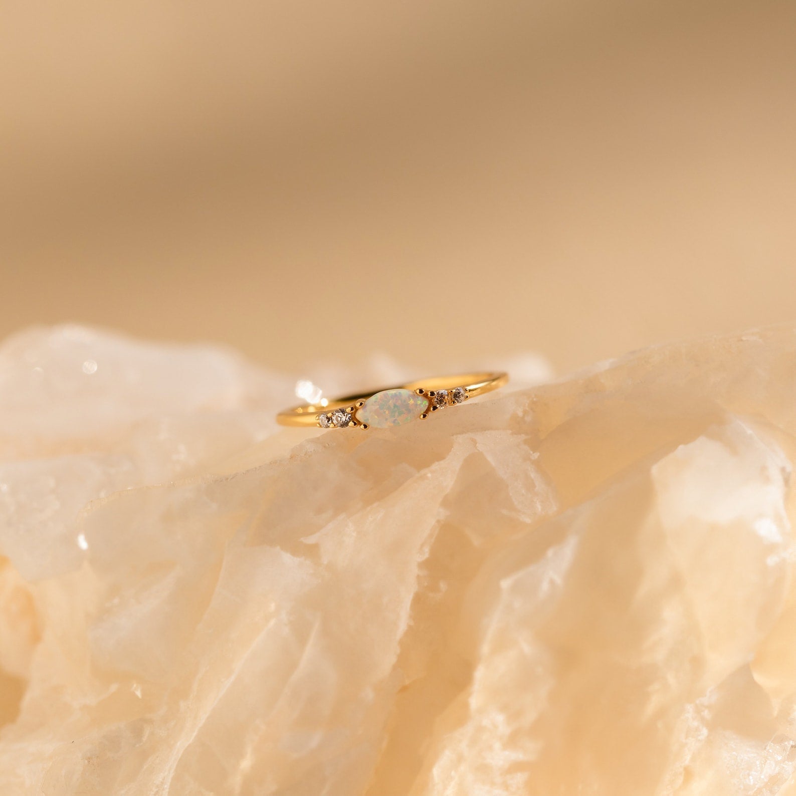 Radiant Elegance: Marquise Opal and Diamond Ring