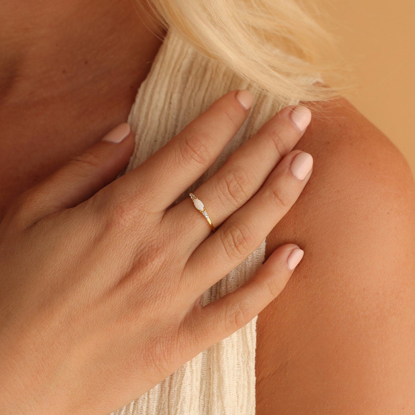 Radiant Elegance: Marquise Opal and Diamond Ring