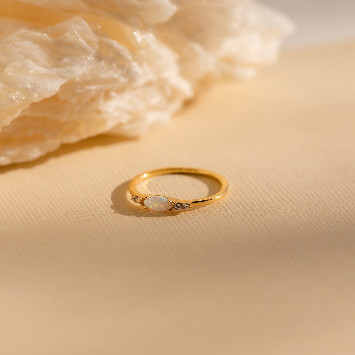 Radiant Elegance: Marquise Opal and Diamond Ring