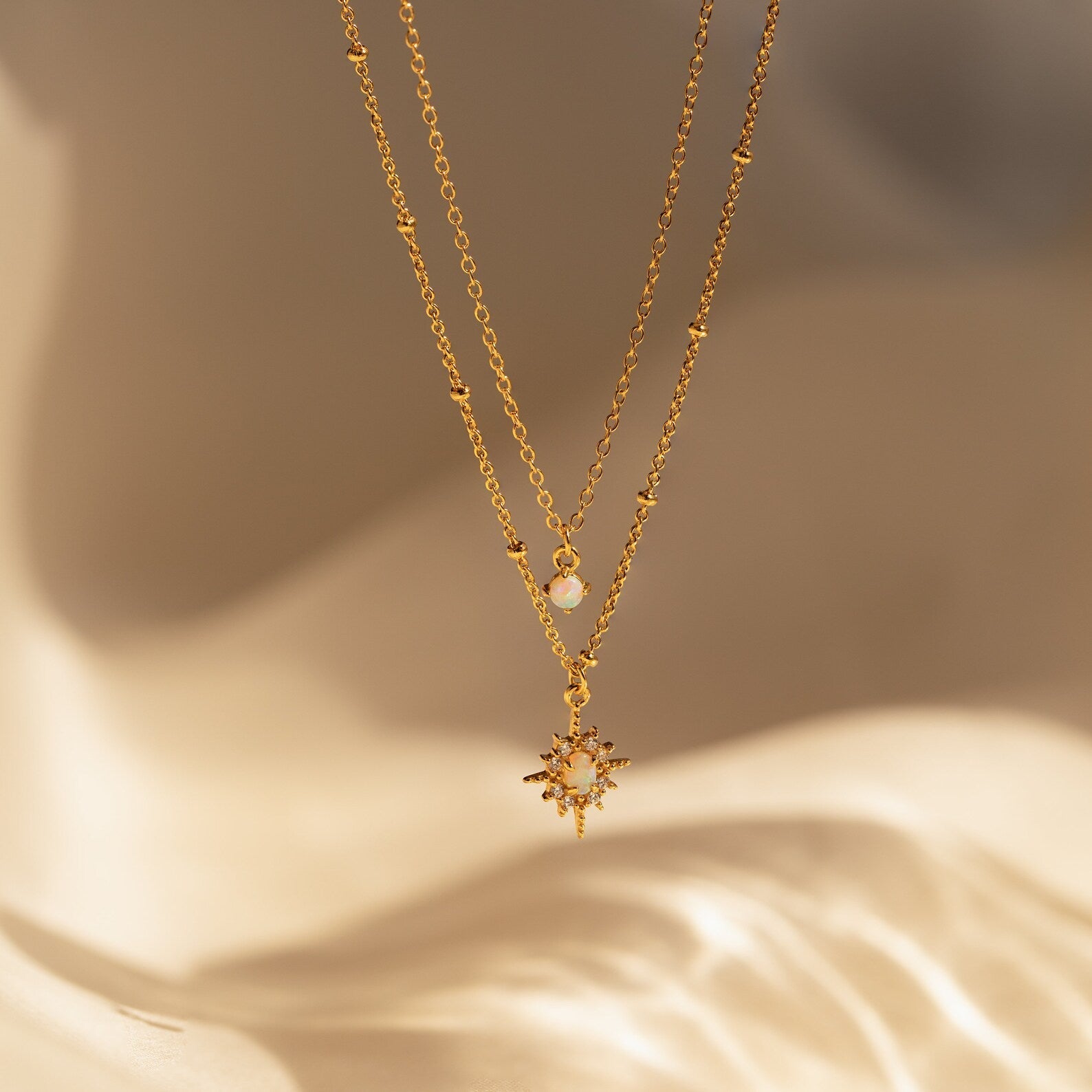 Opal Star Duo Necklace 18K Gold